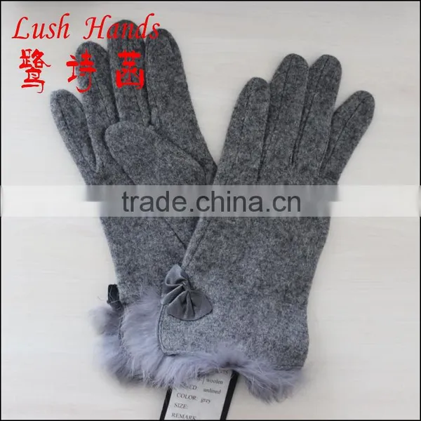 Fashion Ladies and Womens Woolen Gloves With Fake Fur Cuff photo-2