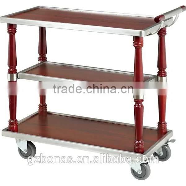 Three Layers Wood Tea Trolley, Antique Wooden Serving Trolley photo-3
