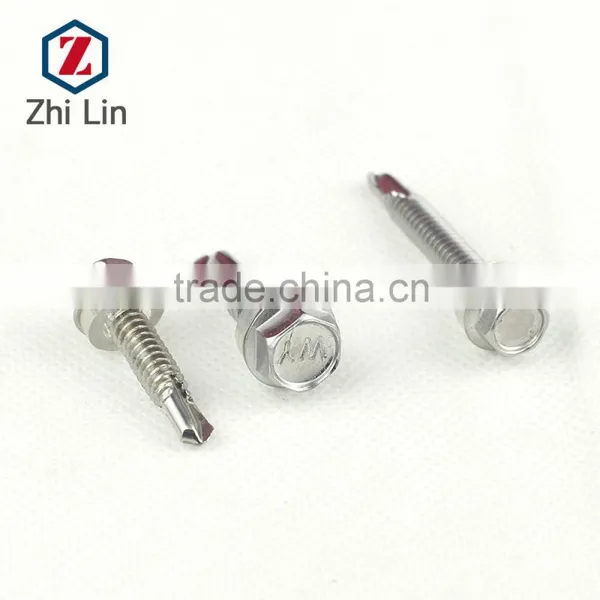 Stainless Steel Hex Head Cap Flange With Plastic Washer Self Drilling Screws