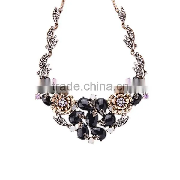 OEM/ODM Factory Direct Sale 2016 Latest Vintage Flower Pendant Necklace Black Stone Pendant Necklace photo-4