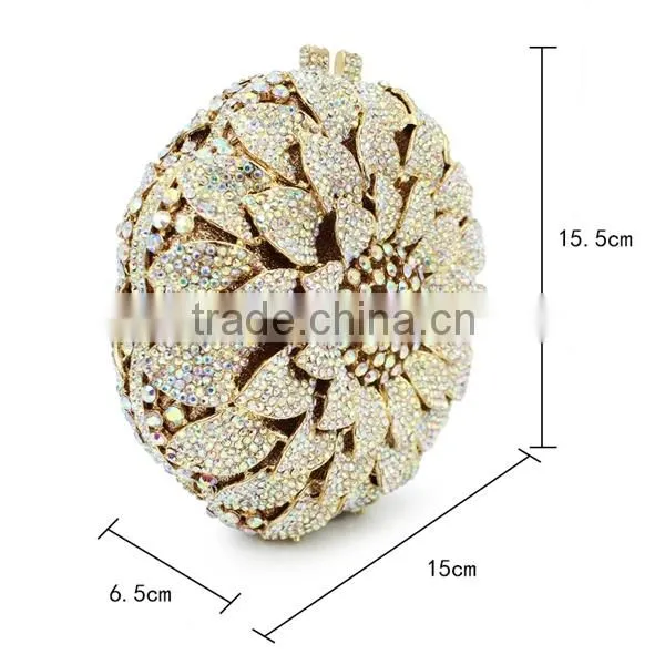 New Design Sunflower Pattern Hard Box Crystal Stone Evening Bag Evening Clutches (88165A-AB) photo-3