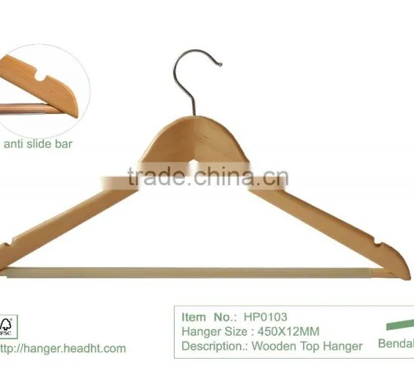 HH Brand Premium Solid Natural Wood Coat Suit Hanger With Ribbed Bar photo-2