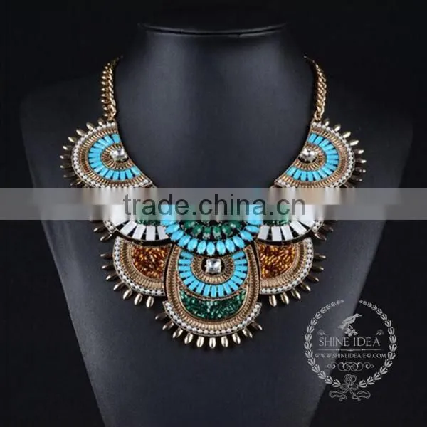 High Quality Vintage Colorful Rhinestone Chunky Statement Necklace Tin Alloy Fashion Women Pendant Necklace 6390154 photo-2