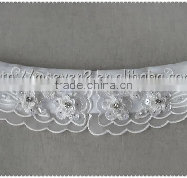 Customized White Organza Flower Embroidery Necklace, Crystal Rhinestone With Sequins Beaded Elegant Collars photo-3