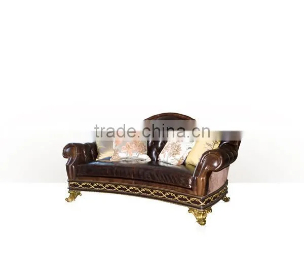 Vintage Royal Style Castle Leather Sofa Luxury Button Tufted Golden Sofa Set Palace Design Living Room Furniture Set photo-3