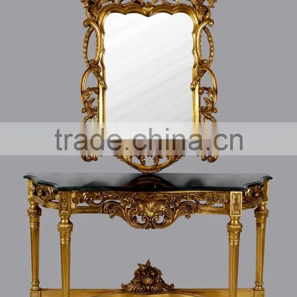 Gold Leaf With Natural Marble Top Antique Reproduction Console Table for Sales photo-5