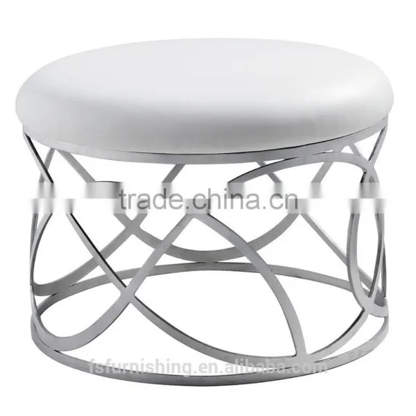 JR-01 Modern Contemporary White Color Genuine Leather Crystal Tufted Leisure Neoclassic Stools Ottoman Chair photo-6
