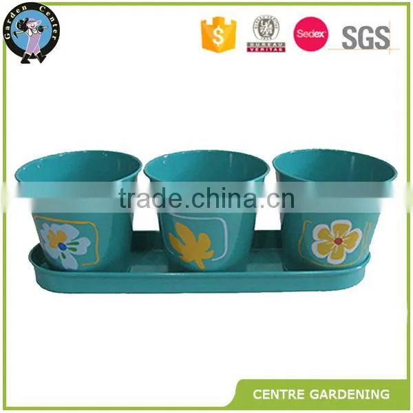Cheap Hand Painting Metal Plant Planters and Pots With Tray photo-3