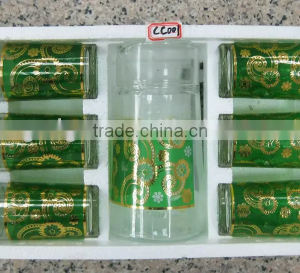 JK019 7pcs Glass Drinking Set With Bronzing Deco photo-2