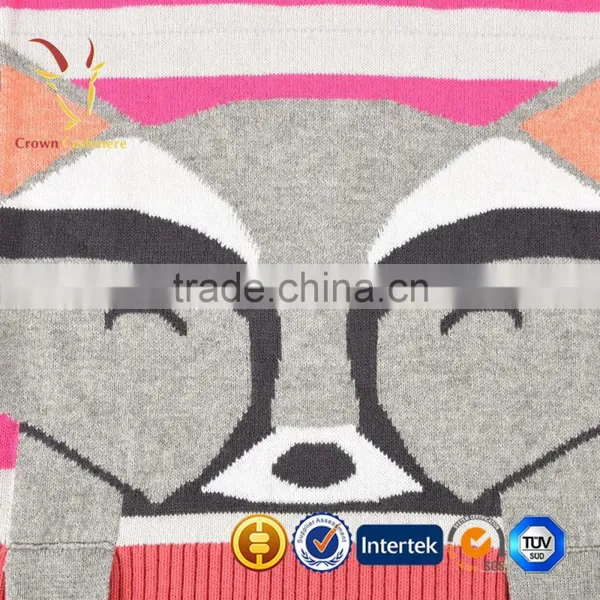 Super Soft Luxury Knitted Cashmere Throw Blanket With Fox Pattern photo-3