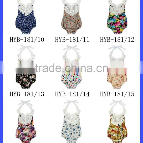Baby & Kids Clothes Summer Cotton Frock Navy Flower Printed Halter Lace Froal Infant Baby Girl Bodysuit Vintage Romper photo-6