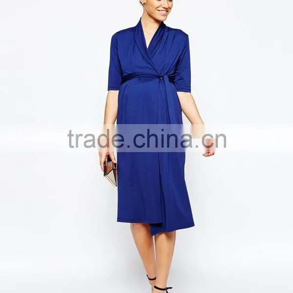 Elegant Fashion Fancy Wiggle Wrap Maternity Navy Dress With Belt photo-5