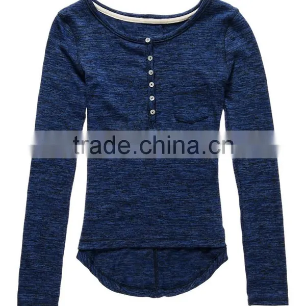 2016 Guangzhou Shandao Wholesaler Casual Style Autumn Round Neck Navy Bodycon Soft Cotton Long Full Sleeve Tops For Girls photo-5