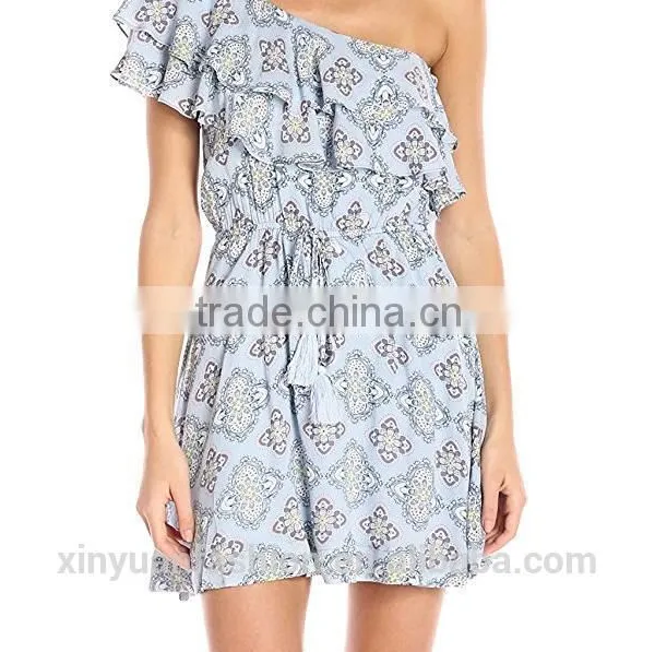 2017 Women Summer Prom Dress Chiffon Ruffle Design off Shoulder Dress photo-2
