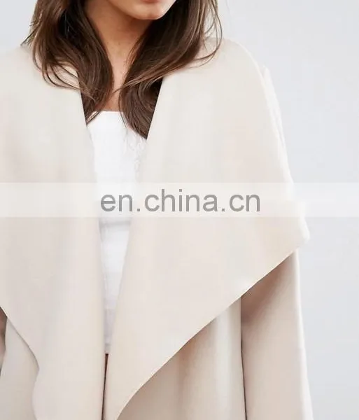 Long Style Cream Women Loose Dust Coat With Front Open photo-3