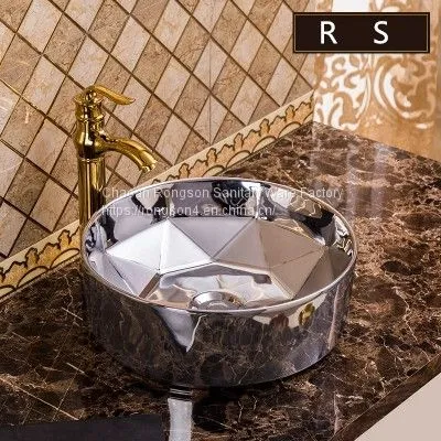 Wholesale Chinese Chaozhou Bathroom Countertop Luxury Modern New Design Competitve Price Golden Ceramic Round Washbasin photo-3