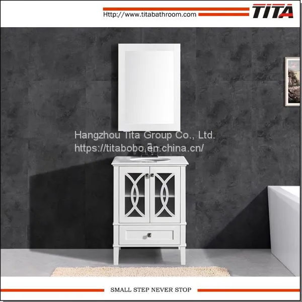 Elegant White Lacquer Solid Wood Bathroom Vanity Cabinet T9313-24W photo-2