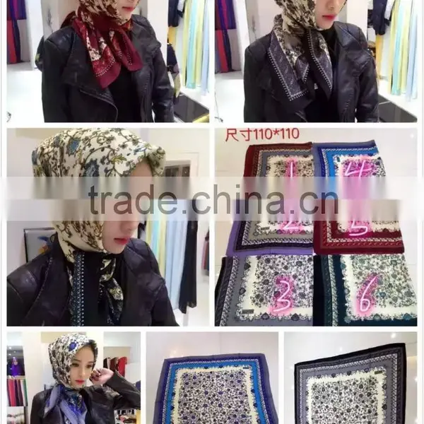 Latest Design Fashion Muslim Square Silk Hijab 110*110cm (Very Beautiful,not Slide) photo-3