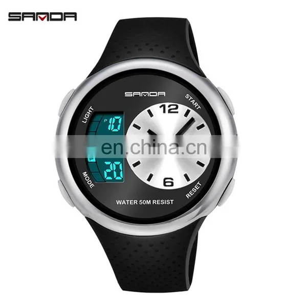 SANDA 763 Men Boys Sport Latest Silicone Strap Quartz Analog Waterproof Cheap Digital Watch photo-3