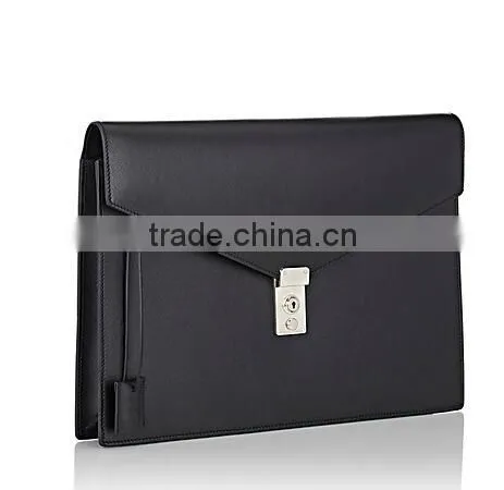 New York Men Black Smooth Leather Gusseted Portfolio Leather Business Bag Hand Bag photo-2