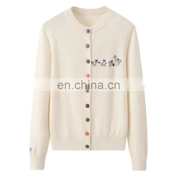Wholesale Classic 100% Cashmere Women's Sweater High Quality Round Neck Knitted Casual Style Button Decoration Front Logo Winter photo-2