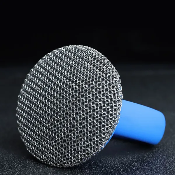 Chainmail Stainless Steel Cast Iron Round Kitchen Scrubber with Silicone Handle