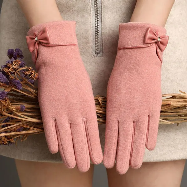 Ready Stock Women Gloves Wrist Bow Decor Full Finger Multiple Color Options Custom Logo Winter Fashion Gloves