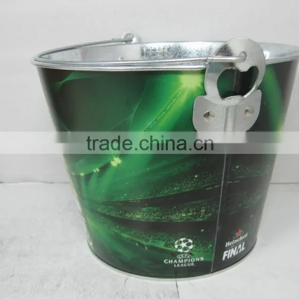 CMYK Logo 5L Galvanized Iron Tin Ice Bucket, Beer Bucket, Ice Pails Cooler With Openner photo-2