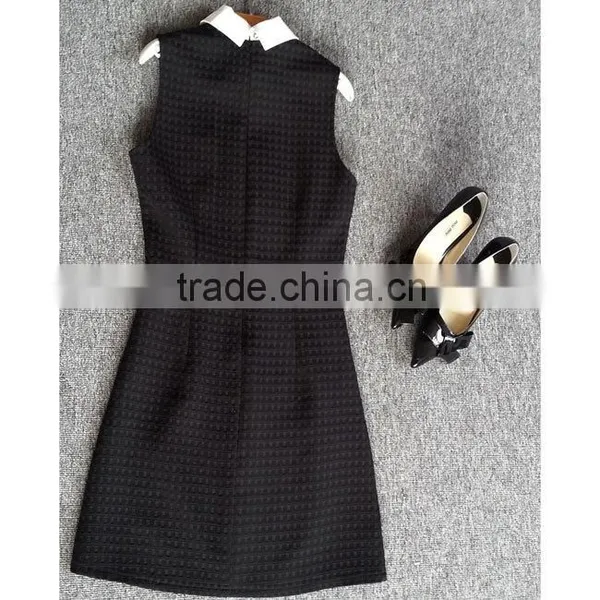 Black and White Peter Pan High Collar Bodycon Career Professional Dresses photo-3