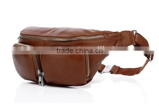 2015 New Design Fashion Man Leather Waist Bag Brown Waterproof Waist Bag for Men photo-2