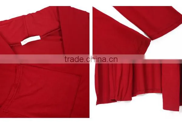 Fahion Side Vents Detail Long Sleeves Red Color Top For Girls photo-6