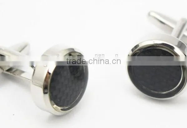 Round Black Carbon Fiber Inlay Cufflinks Carbon Fiber Mens Cufflinks photo-4