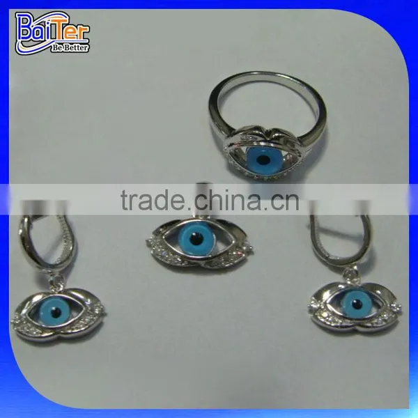 Wholesale Custom Turkish Jewelry Set 925 Sterling Silver Blue Glass Evil Eye Pendant photo-3