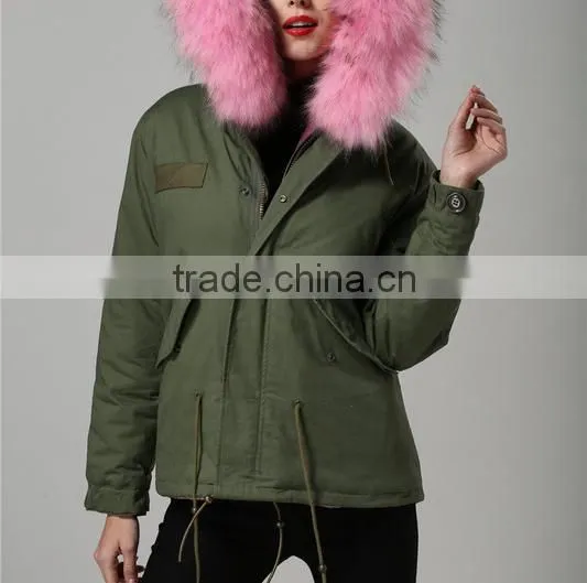 Women Casual Bomber Jacket With Raccoon Fur Hooded Parka for Lady photo-4