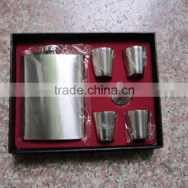 8oz Sanding Hip Flask With Small Funnel and 4pcs Cup in Gift Paper Box