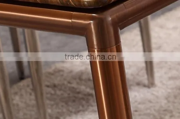 Modern Natural Coffee Color Marble Korean Dining Table Stainless Steel Legs photo-4