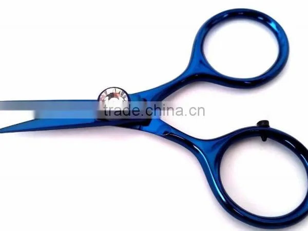 Fly Tying Razor Scissors 4" Blue Plasma Coating With Gem Stone Knob