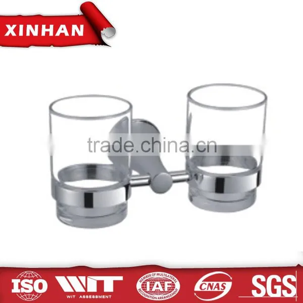 Classic Style Modern Wall Mount Clear Glass Double Tumbler Holder