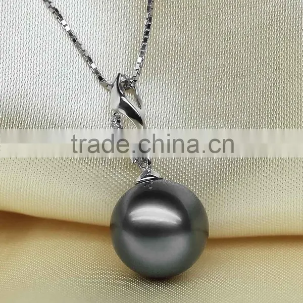 2016 Tahiti AAAA New Arrival Round Black 10-11mm 925 Silver Sea Pearl Pendant photo-2