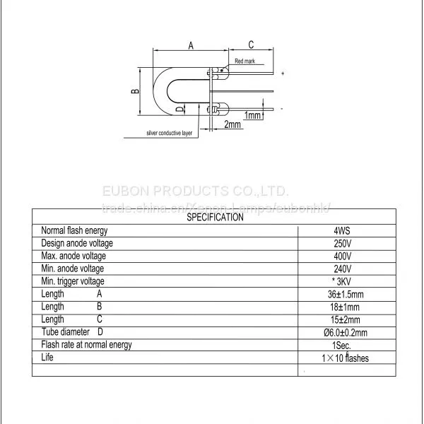Xenon Flash Tube-U Shape IPL Lampe 4W
