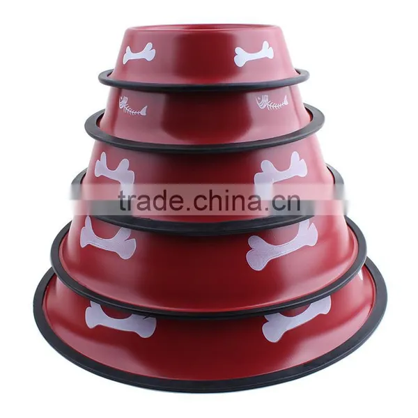 Non-slip Dog Puppy Cat Food Drink Water Bowl Dish With Bone Printed New photo-4