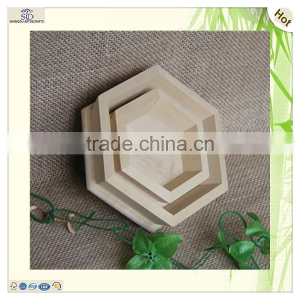 Individual Hexagon Wood Storage Picnic Tray Hamper photo-5