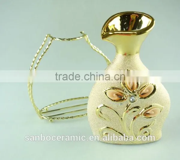 High Quanlity Electroplated Gold Ceramic Vase for Wholesale With Iron Stand photo-2