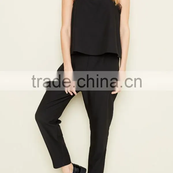 WOMEN JUMPSUIT FASHION NEW DESIGN PINSTRIPE WOVEN JUMPSUIT WITH LAYERED CAMISOLE TOP photo-5