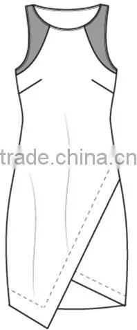 S/L DRESS W/ ASYMETRICAL HEM LINE AND MESH CONTRAST photo-2