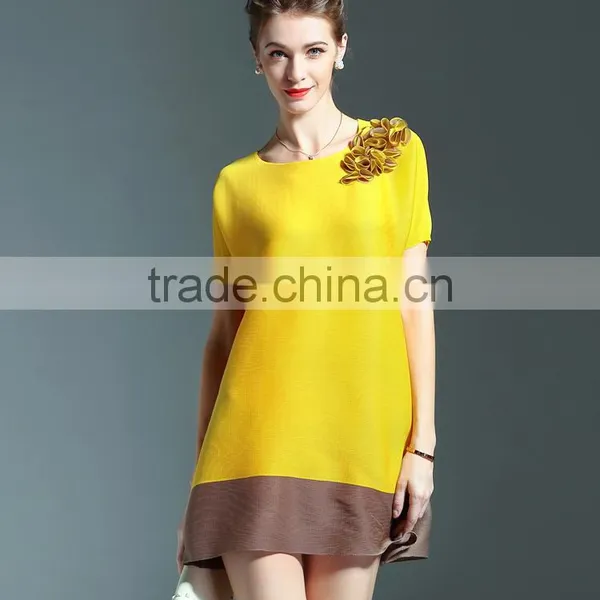 Fat mm Women Foreign Trade Large Size Plicated Dress With 3d Flower photo-4