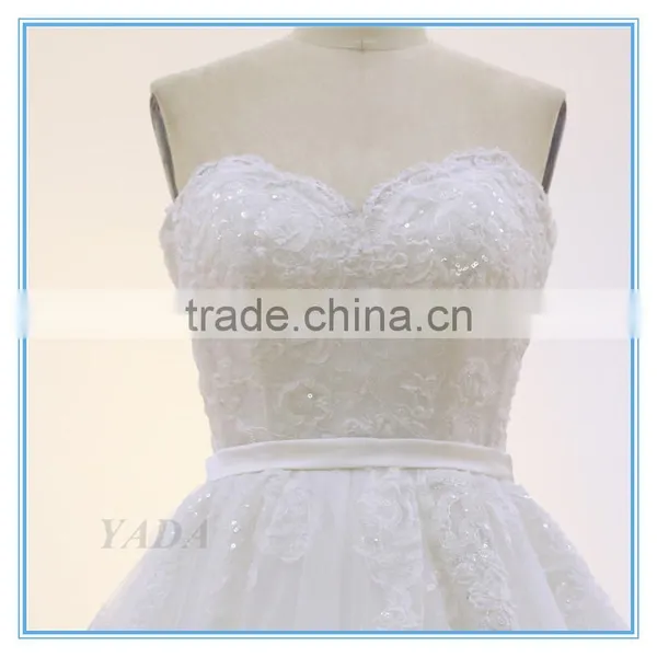 High Quality V-neck Ball Gown Beaded Bride White Wedding Dresses China photo-4