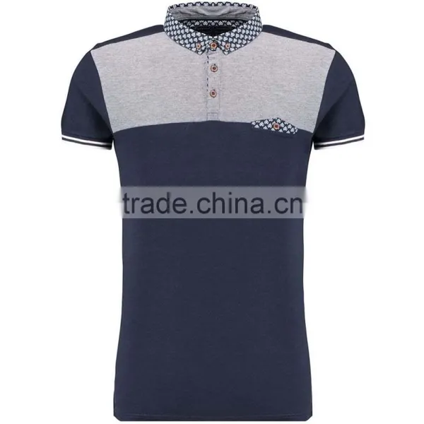 MGOO Fashion Style Offical Navy Blue Golf Polo Shirts With Pockets Chest Panel Striped photo-2