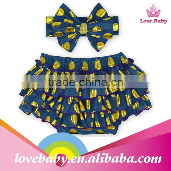 Wholesale Bloomers Baby Shorts Golden Polka Dot Bloomer Sets With Hairband photo-3