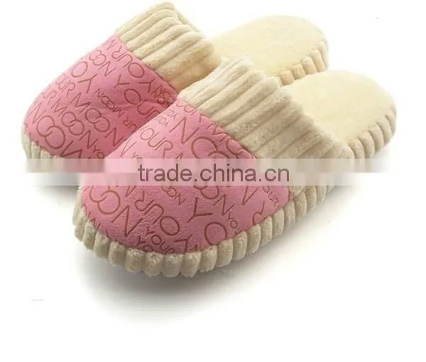 T160431 Autumn Winter Women Shoes Casual Soft Indoor Coral Fleece Letters Pattern Girls Ladies Couple Slippers